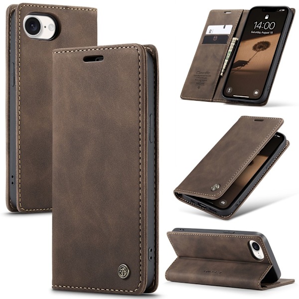 CaseMe iPhone 16e 013 Series PU-Läder Plånboksfodral - Mörkbrun Mörkbrun