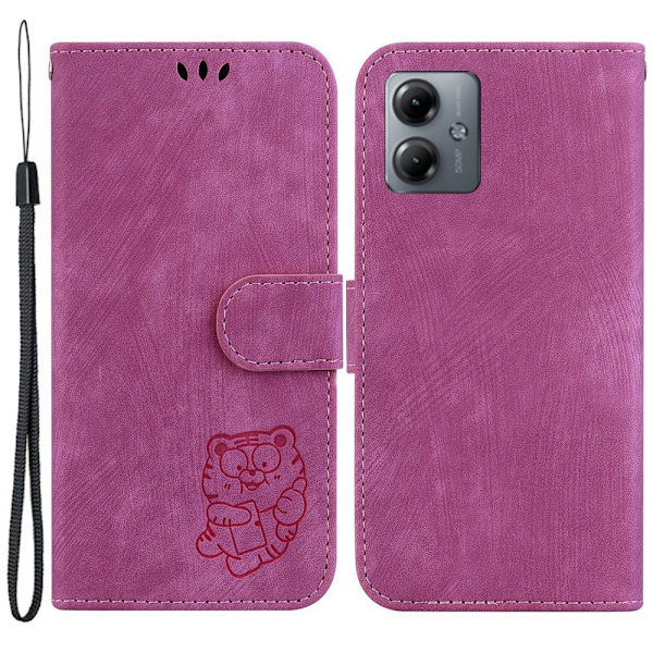 SKALO Motorola Moto G14 Embossed Tiger Plånbok - Cerise Cerise