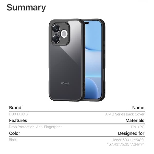 DUX DUCIS Aimo Series Cover til Honor 600 Lite - Sort Black