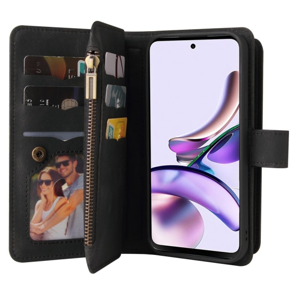 SKALO Motorola Moto G53 5G Big Wallet 17-lokeroa Lompakkokotelo - Musta Black