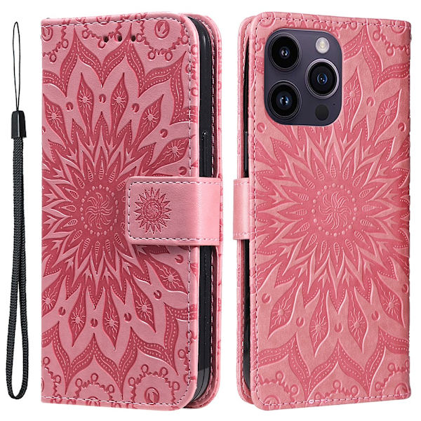 SKALO iPhone 15 Pro Max Mandala lompakkokotelo - Pinkki Pink