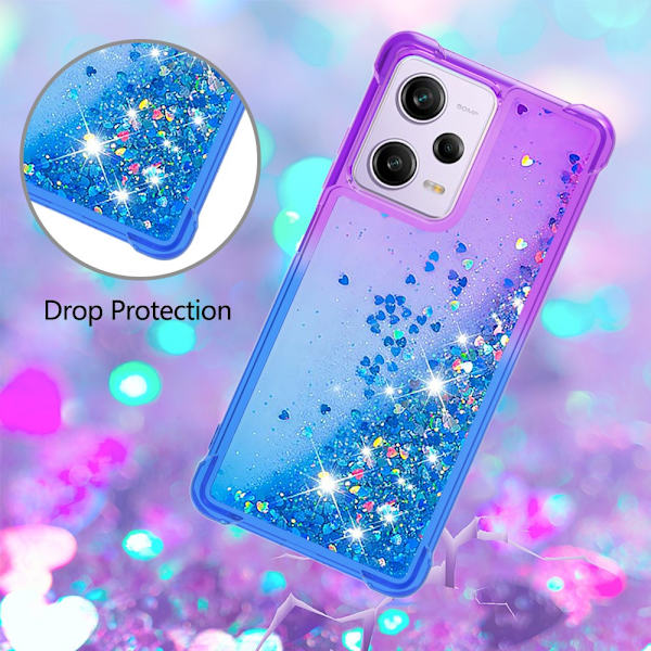 SKALO Xiaomi Redmi Note 12 Pro 5G Kvicksand Glitter Hjärtan TPU-skal - Lila-Blå multifärg