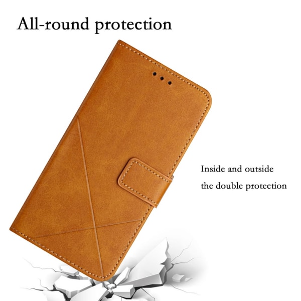 SKALO iPhone 15 PU læderpung med prægning - Lys brun Light brown