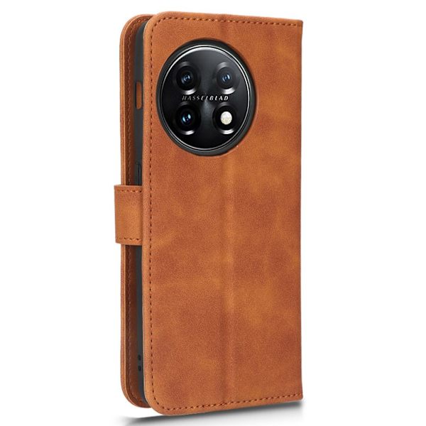 SKALO OnePlus 11 5G Matt PU-Läder Plånboksfodral - Brun Brun