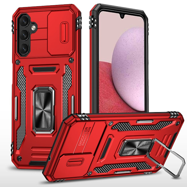 SKALO Samsung A14 4G/5G Armor Hybrid Metallring Kameraslider - Röd Röd
