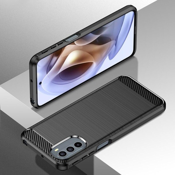 SKALO Moto G51 Armor Carbon Iskunkestävä TPU suojakuori - Valitse väri Red