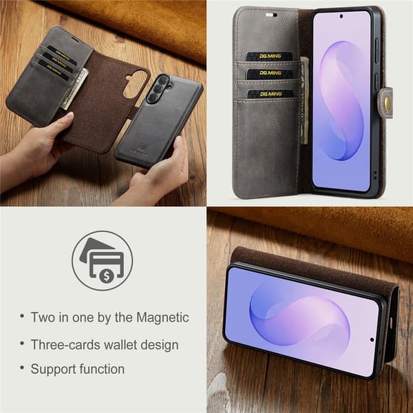 DG MING 2-i-1 Magnet Plånboksfodral för Samsung Galaxy S26 FE - Grå grå