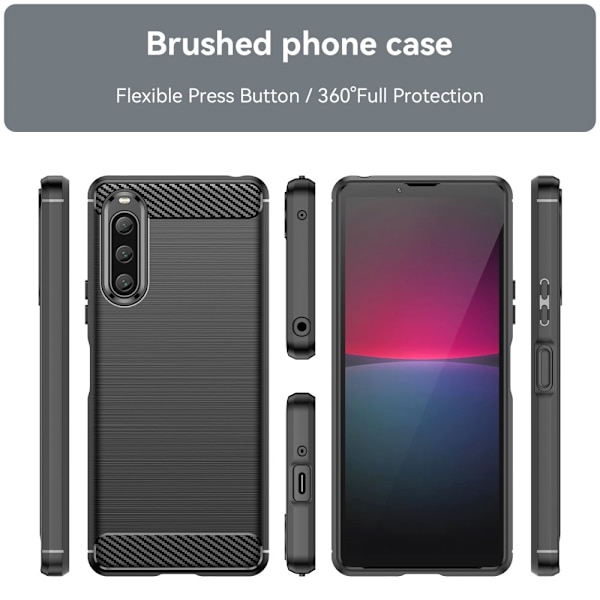 SKALO Sony Xperia 10 V Armor Carbon Iskunkestävä TPU suojakuori - Valitse väri Black