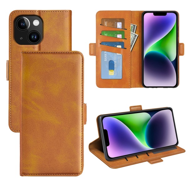 SKALO iPhone 15 Plus Premium Plånboksfodral - Ljusbrun Ljusbrun