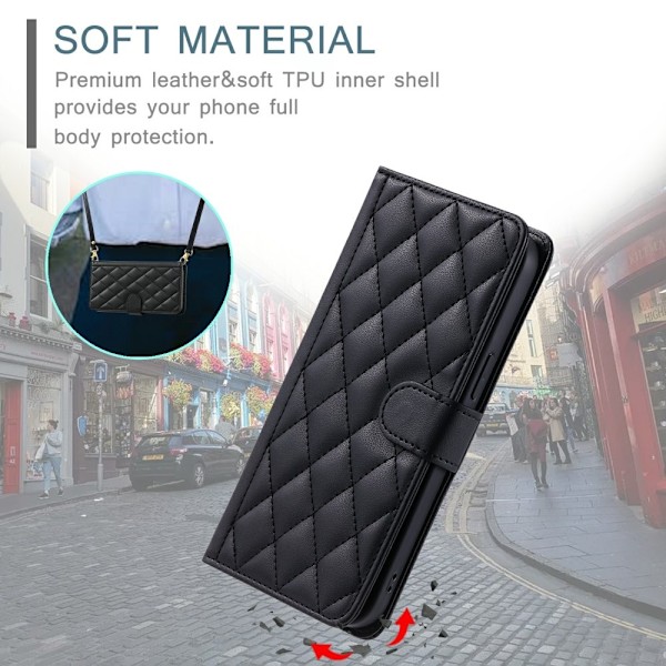 SKALO Samsung S25 Edge Quiltet Skulderrem Flip Cover - Sort Black