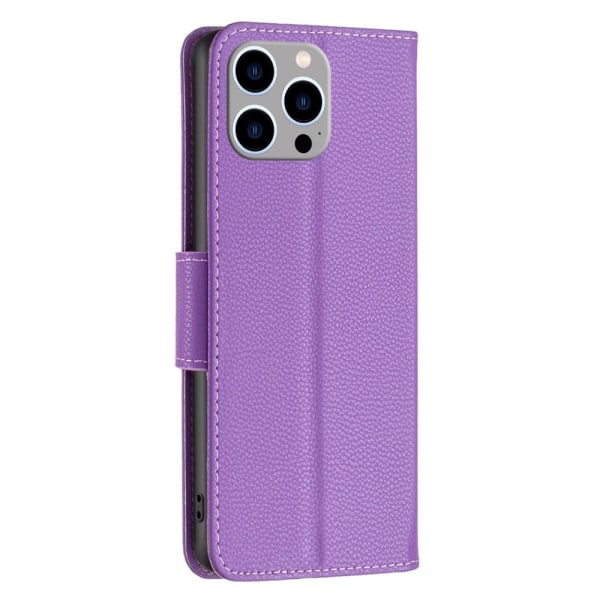 SKALO iPhone 15 Pro Max Litchi Flip Cover - Lilla Purple