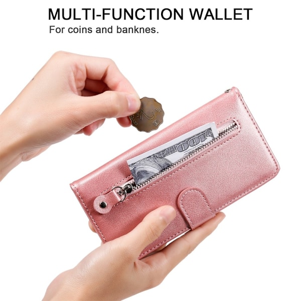 SKALO Xiaomi Redmi 14C Klassiskt Plånboksfodral med dragkedjefack - Rosa Rosa
