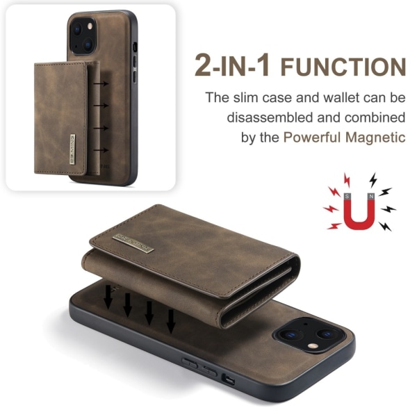 DG MING iPhone 15 Skal med avtagbar Plånbok - Grå grå