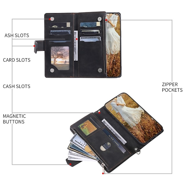 SKALO Motorola Edge 60 Pro 5G 005 Big Wallet Tikkikuvioitu Lompakkokotelo - Musta Black