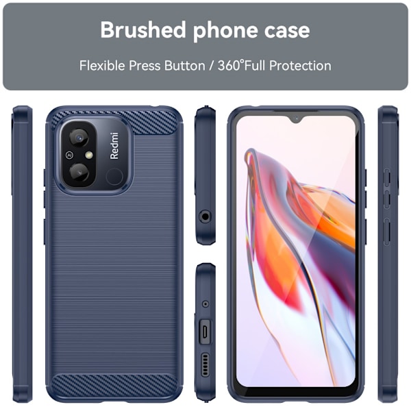 SKALO Xiaomi Redmi 12C 4G Armor Carbon Iskunkestävä TPU suojakuori - Valitse väri Blue