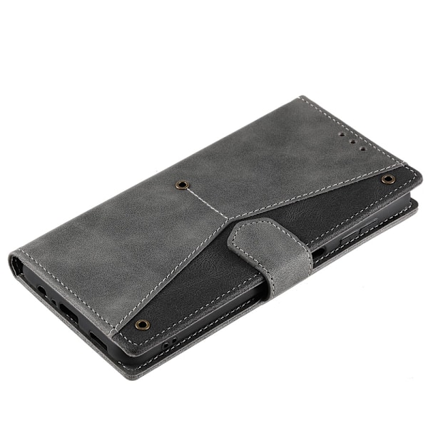 SKALO Samsung S25 Premium PU-Läder Splicing Plånboksfodral - Grå grå