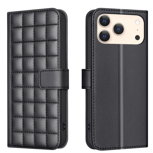 SKALO BINFEN COLOR Square Grid Flip Cover til iPhone 18 Pro Max - Sort Black
