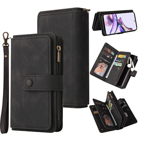 SKALO Motorola Moto G23 4G Big Wallet 17-FACK Plånboksfodral - Svart Svart