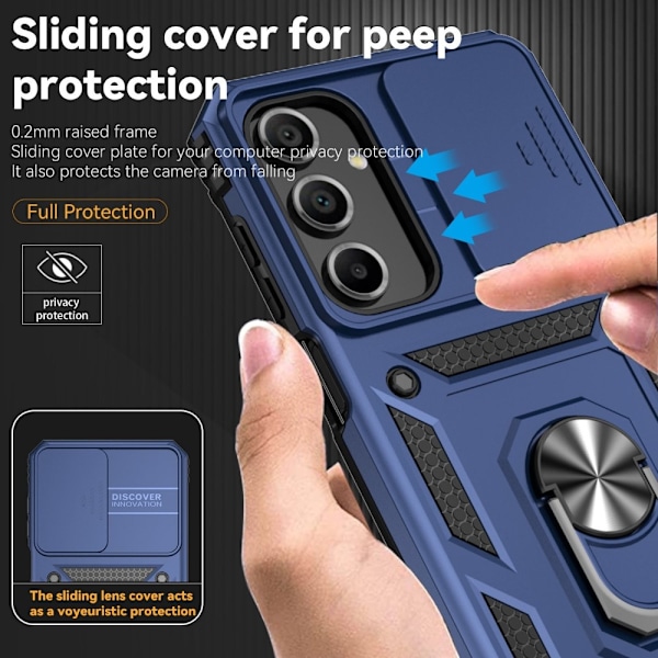 SKALO Samsung A16 Armor Hybrid Metal Ring Camera Slider - Blå Blue