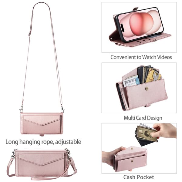 SKALO iPhone 16 Plus Evelope Clutch 5-RUM - Rosa guld Pink gold