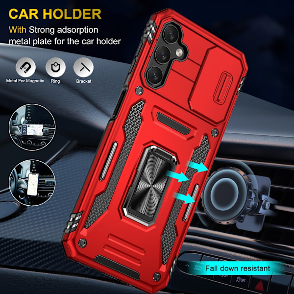 SKALO Samsung A14 4G/5G Armor Hybrid Metallring Kameraslider - Röd Röd