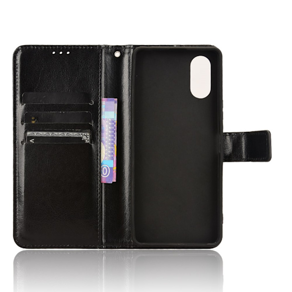 SKALO Sony Xperia 10 VI Crazy Horse lompakko PU nahka - Musta Black