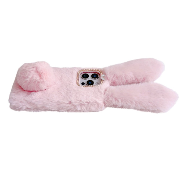 SKALO iPhone 16 Pro 3D Soft Furry Bunny Ears Suojakuori - Harmaa Grey