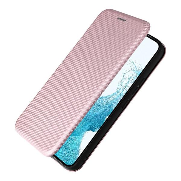 SKALO Samsung A54 5G Carbon Fiber Lompakkokotelo - Ruusukulta Pink gold