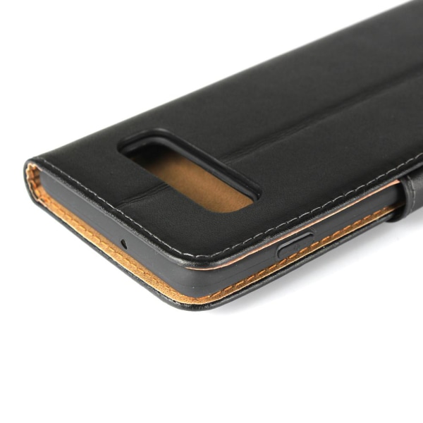 SKALO Samsung S10 Flip Cover m. Pung i Ægte Læder - Vælg farve Black