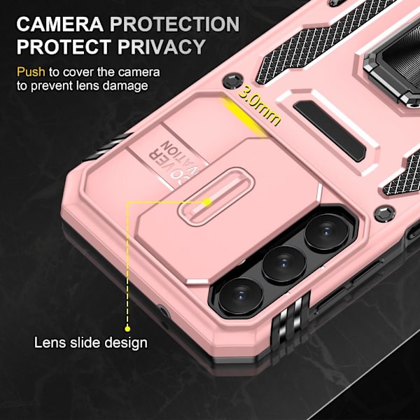 SKALO Samsung A14 4G/5G Armor hybridi metallirengas kameran liukusäädin - - Ruusukulta Pink gold