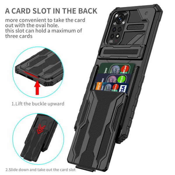 SKALO Xiaomi Redmi Note 11 Armor Cover aftagelig kortholder - So Black