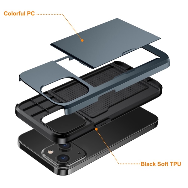 SKALO iPhone 15 Plus Armor Skal Korthållare - Blå Blå