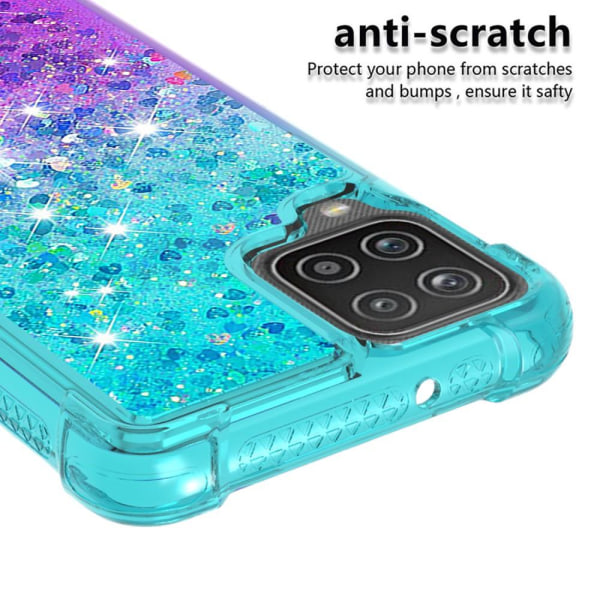 SKALO Samsung A12 Kvicksand Glitter Hjärtan TPU-skal - Turkos-Lila multifärg