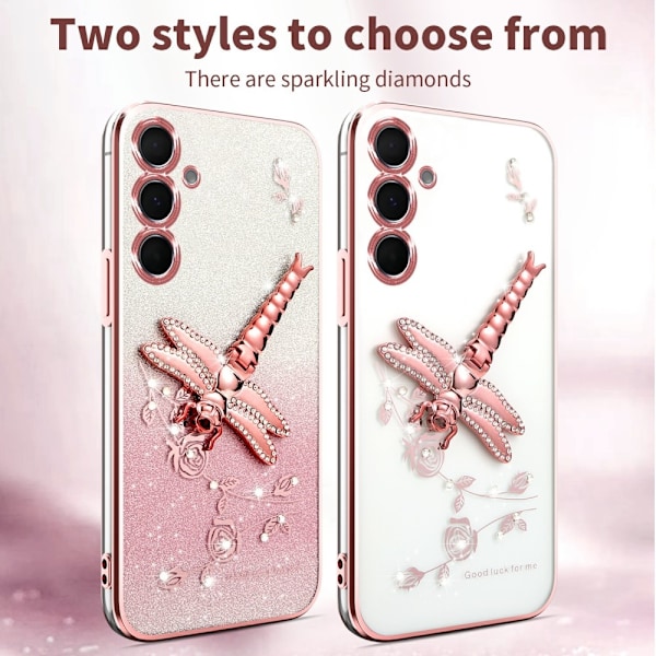 SKALO Samsung S25 KADEM Dragonfly Glitter Skal - Rosa Rosa