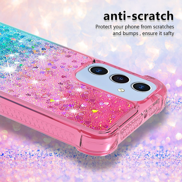 SKALO Samsung A15 5G Kvicksand Glitter Hjerter TPU Cover - Pink-Turkis Multicolor