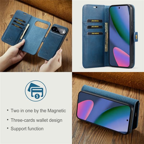 DG MING 2-i-1 Magnet Plånboksfodral för Google Pixel 11 Pro XL - Blå Blå