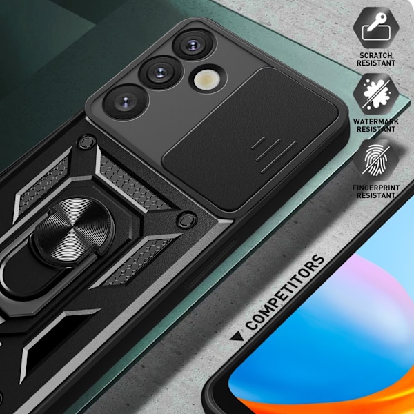 SKALO Samsung S25 Armor Metallring Kameraslider Skal - Svart Svart