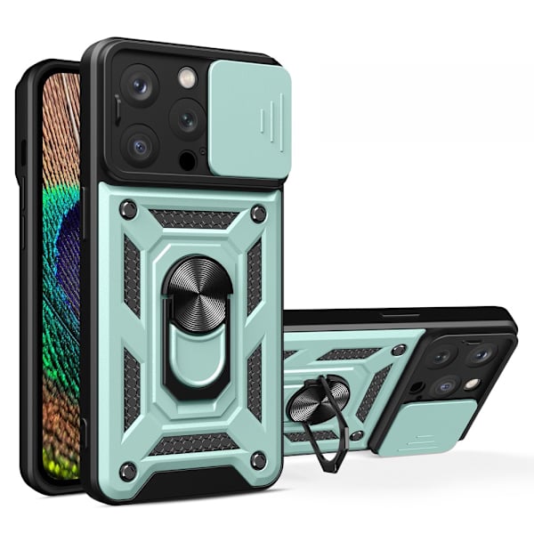 SKALO iPhone 15 Pro Armor hybridi metallirengas kameran liukusäädin - Vihreä Green