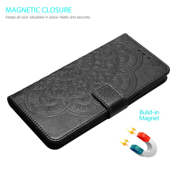 SKALO Xiaomi Redmi Note 13 Pro+ Mandala Flip Cover - Sort Black