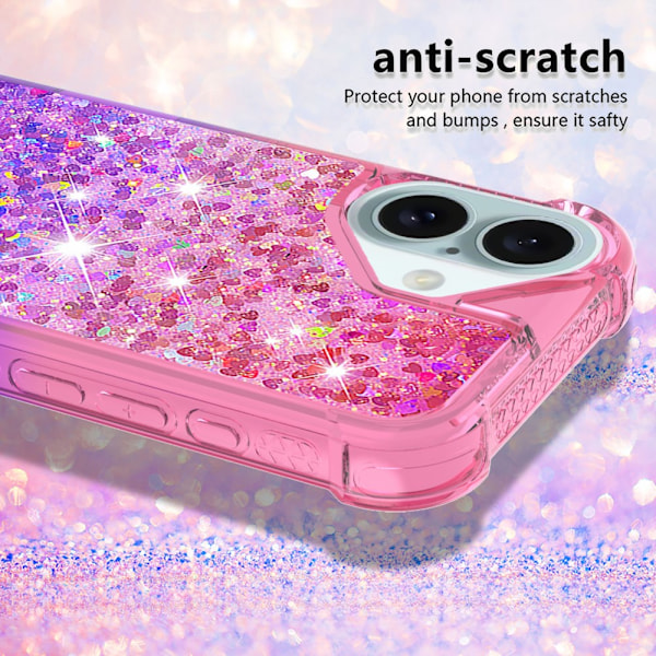 SKALO iPhone 16 Kvicksand Glitter Hjärtan TPU-skal - Rosa-Lila multifärg