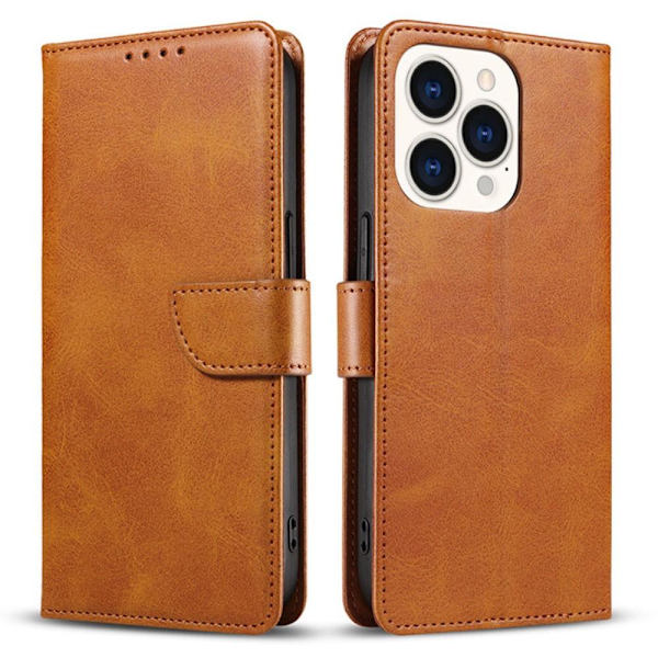 SKALO iPhone 15 Plus Premium Wallet Lompakkokotelo - Vaaleanruskea Light brown