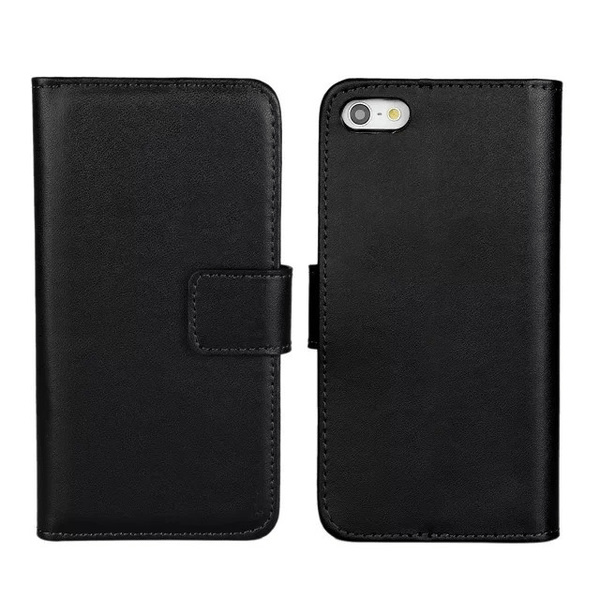 SKALO iPhone 5/5S/SE(1:a gen) Flip Cover m. Pung i Ægte Læder - Vælg farve White