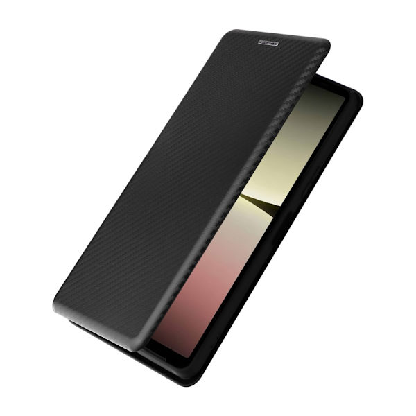 SKALO Sony Xperia 10 V Carbon Fiber Lompakkokotelo - Musta Black