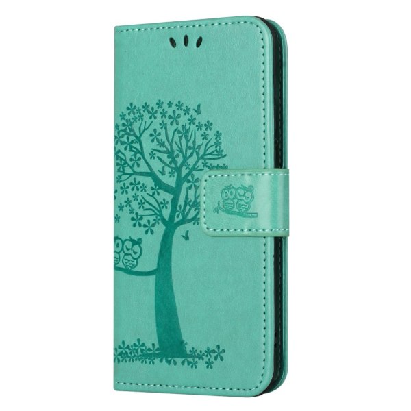 SKALO Samsung A14 4G/5G Owl Tree Flip Cover - Turkis Turquoise