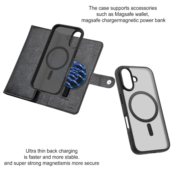 VILI iPhone 16 GVB Series Flip Cover m. pung i PU-læder - Sort Black