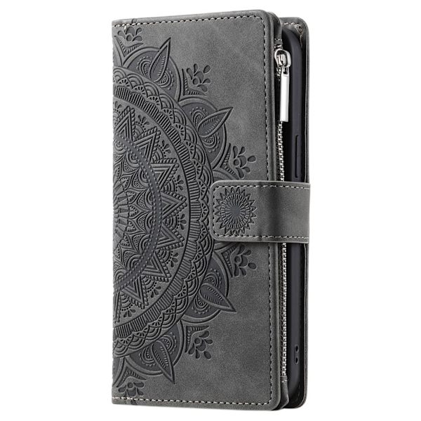 SKALO Xiaomi Redmi Note 12 4G Big Wallet Mandala Lompakkokotelo - Harmaa Grey