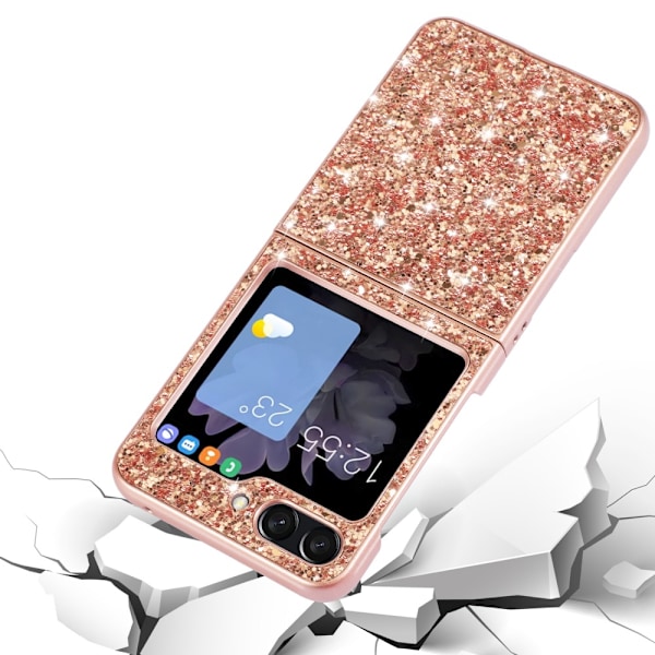 SKALO Samsung Z Flip6 Glitteriä TPU Suojakuori - Ruusukulta Pink gold