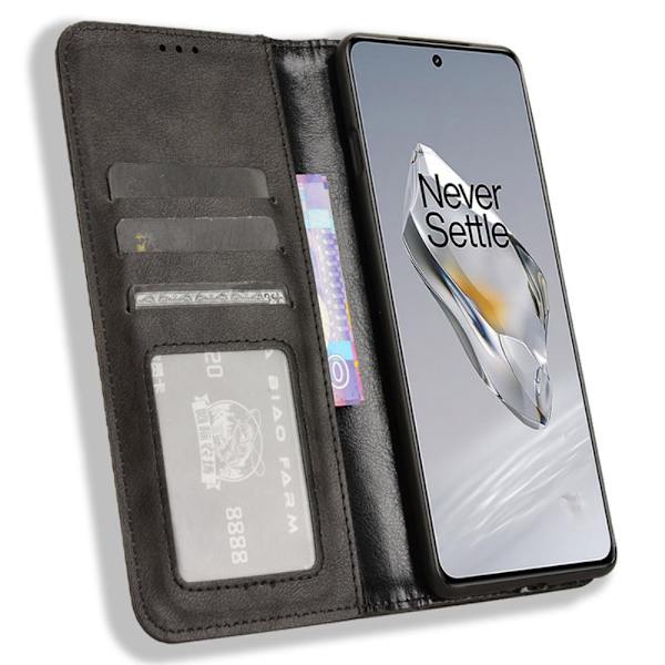 SKALO OnePlus 12R 5G Premium Pungetui med prægning - Sort Black