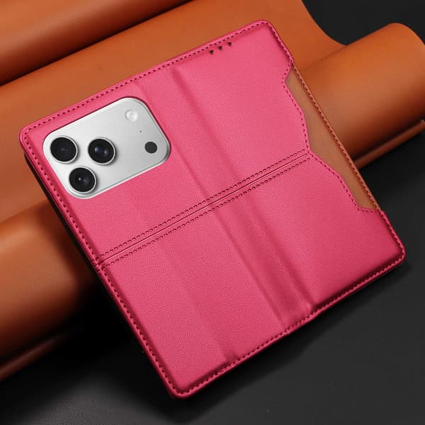 SKALO PU-Läder Plånboksfodral för iPhone 17 Pro - Cerise Cerise