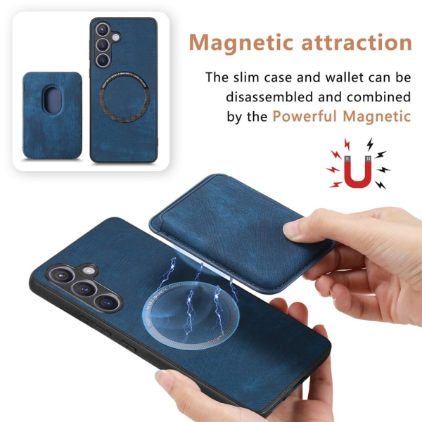 SKALO Samsung S24 PU-Läder Skal med avtagbar Magnet Plånbok - Bl Blå